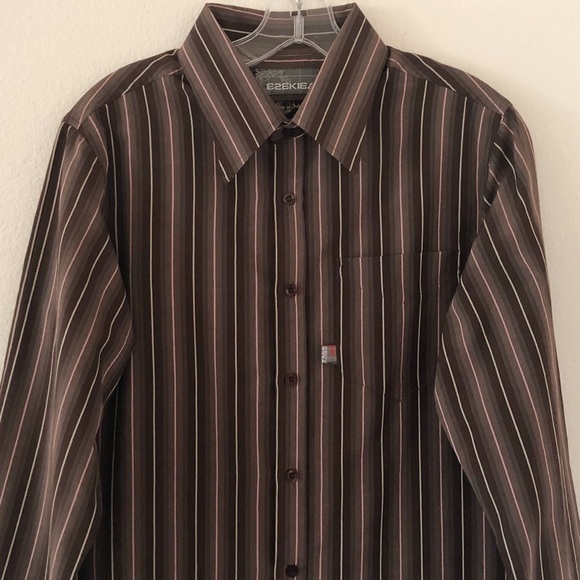 EZEKIEL LS BUTTON UP SHIRT SIZE LARGE BROWN STRIPE - Picture 3 of 8